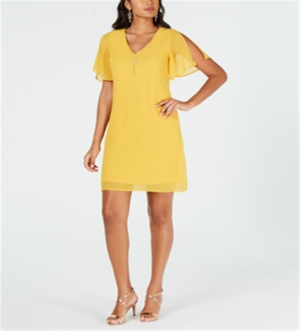 Vestido feminino Thalia Sodi com decote em V e alças finas, amarelo, tamanho XX-G