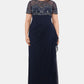 Vestido longo feminino XSCAPE Plus com babados e detalhes, azul, tamanho 18W