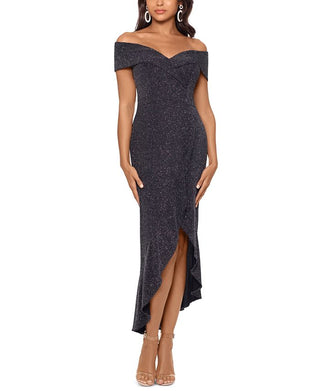 XSCAPE Women's Metallic Off the Shoulder Dress Black Size 12