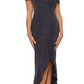Vestido feminino metálico XSCAPE ombro a ombro, preto, tamanho 12