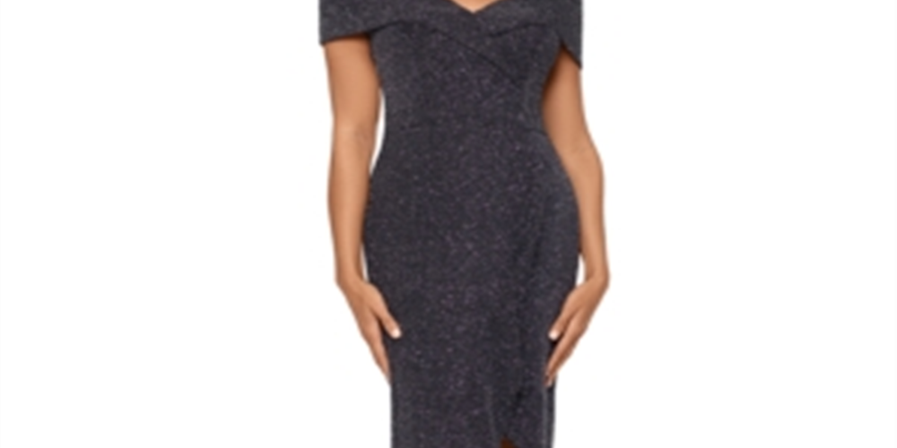 Vestido feminino metálico XSCAPE ombro a ombro, preto, tamanho 12