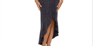 Vestido feminino metálico XSCAPE ombro a ombro, preto, tamanho 12