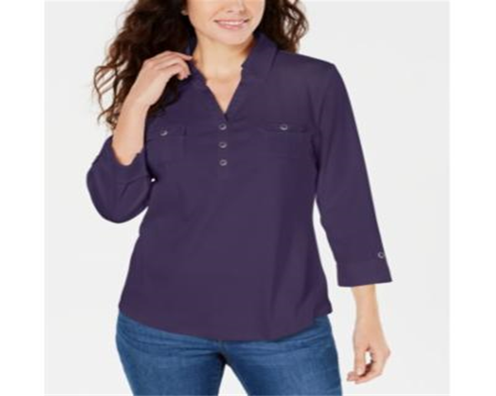 Camisa polo feminina Karen Scott manga 3/4 roxa tamanho pequeno P