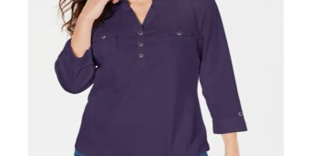 Camisa polo feminina Karen Scott manga 3/4 roxa tamanho pequeno P