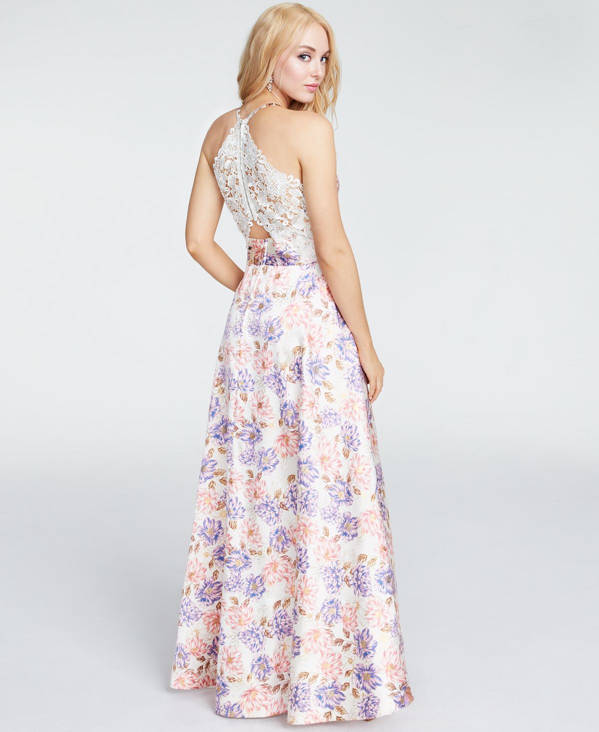 Vestido formal feminino Speechless, cor coral, com bolsos florais, alças finas, decote coração, comprimento total, estilo flare, branco, tamanho 17