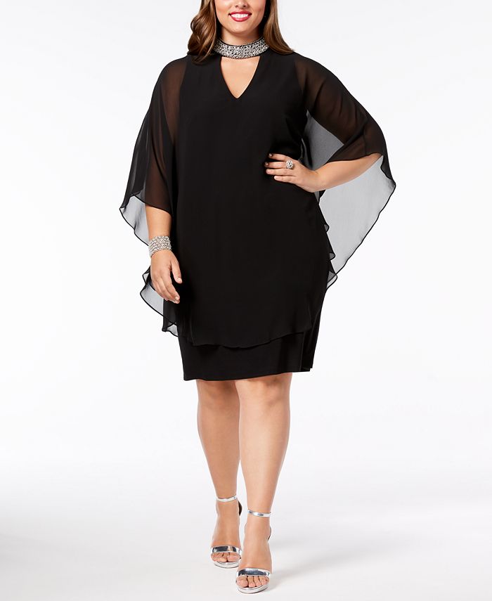 Vestido de coquetel feminino XSCAPE em chiffon, preto, tamanho 22W