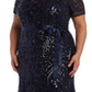 Vestido de noite longo com lantejoulas bordadas e manga curta, decote em joia, preto, tamanho 18W, da R&amp;M Richards