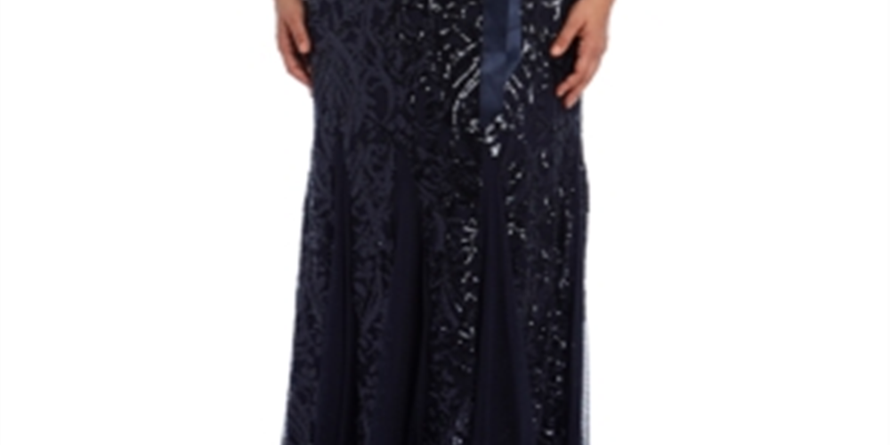Vestido de noite longo com lantejoulas bordadas e manga curta, decote em joia, preto, tamanho 18W, da R&amp;M Richards