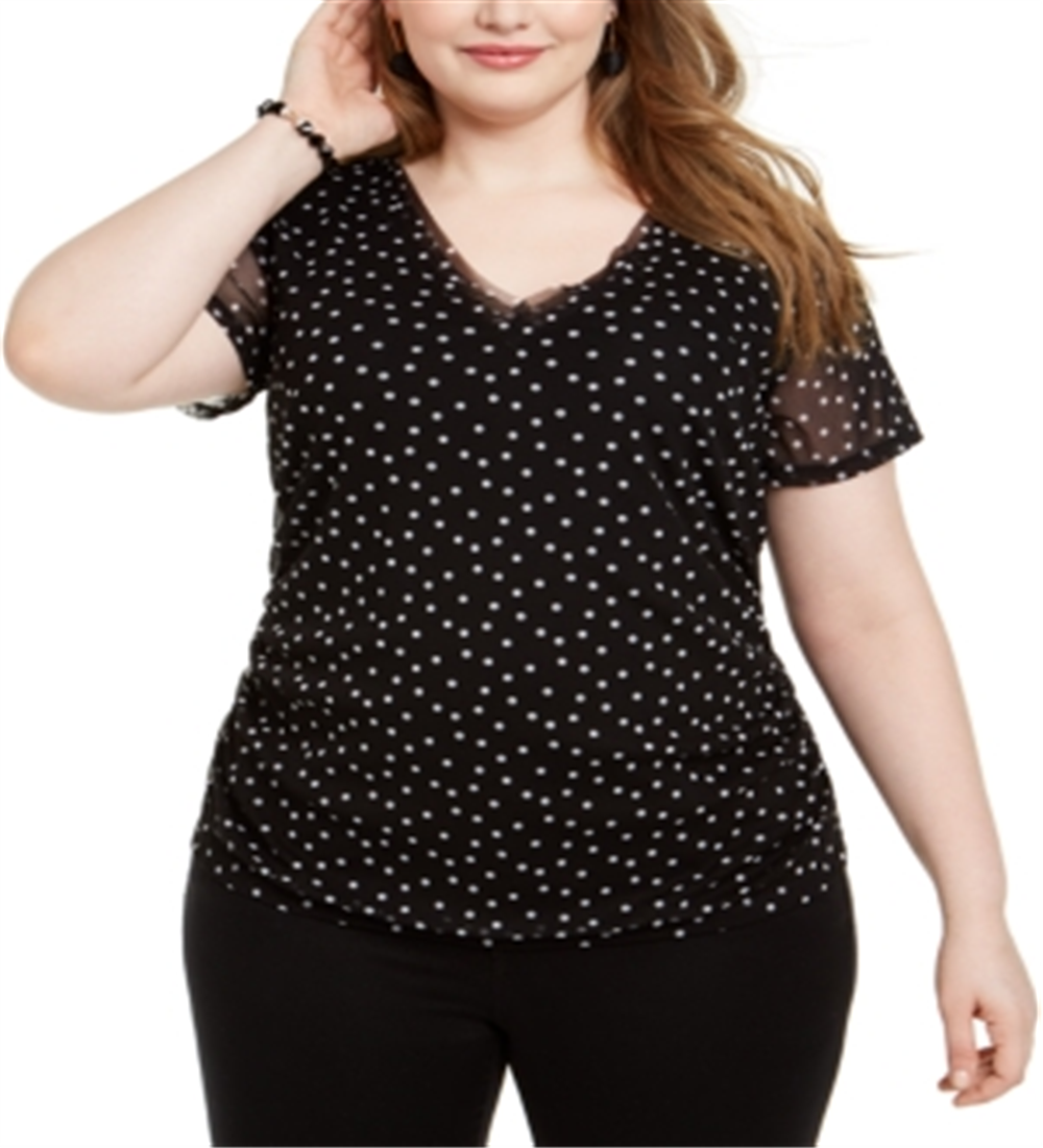 INC International Concepts Plus Size Top com decote em V Preto Tamanho 1X