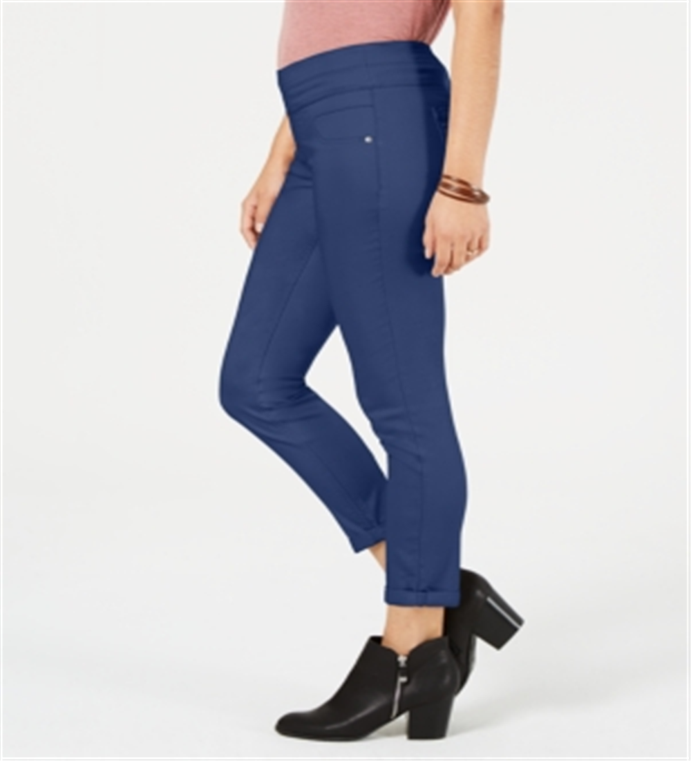 Calça skinny feminina estilo &amp; co com bainha dobrada, azul, tamanho 4