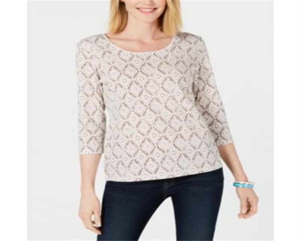 Blusa feminina Karen Scott com estampa de videira e manga 3/4, marrom, tamanho médio