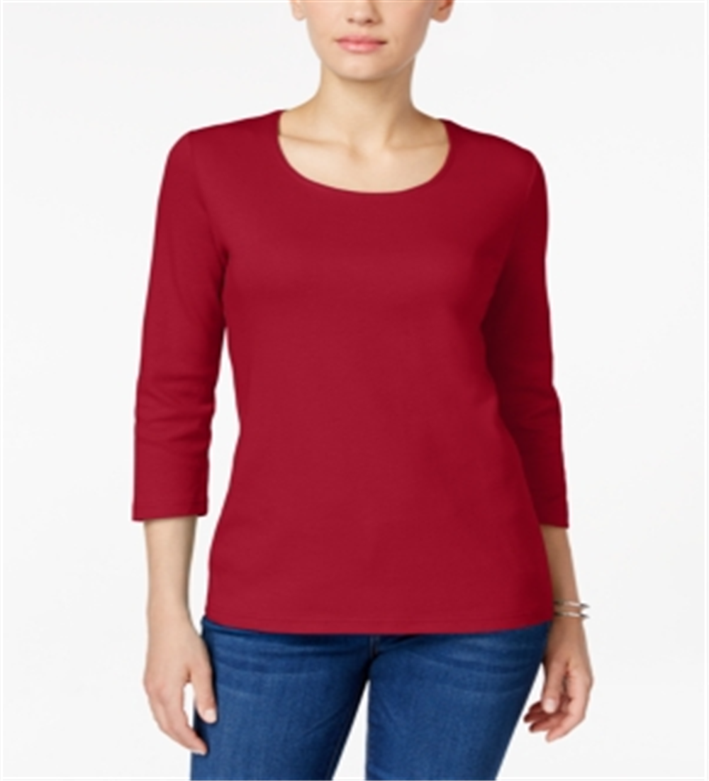 Karen Scott Top feminino com decote redondo, vermelho, tamanho grande
