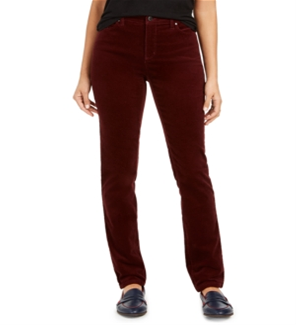 Calça de veludo cotelê Lexington Tummy Control feminina Charter Club, vermelha, tamanho 24x4,5
