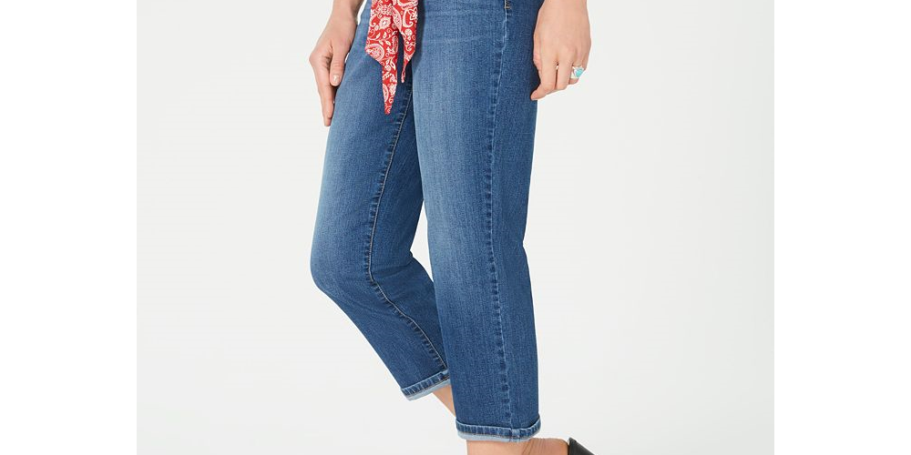 Calça jeans capri feminina com cinto e punho estilo &amp; co, azul, tamanho 6, pequena