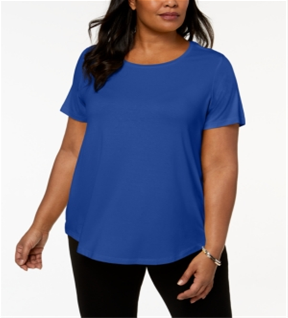 Blusa feminina plus size manga curta azul tamanho 1X da coleção JM