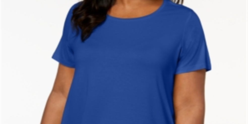 Blusa feminina plus size manga curta azul tamanho 1X da coleção JM