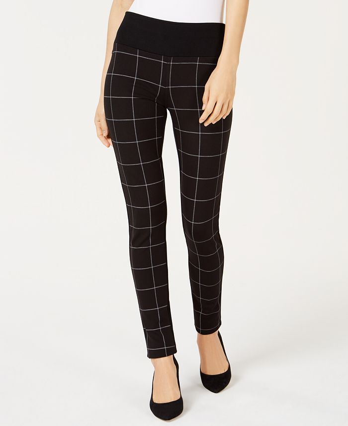 Legging feminina xadrez frontal INC International Concepts, preta, tamanho 14, pequena