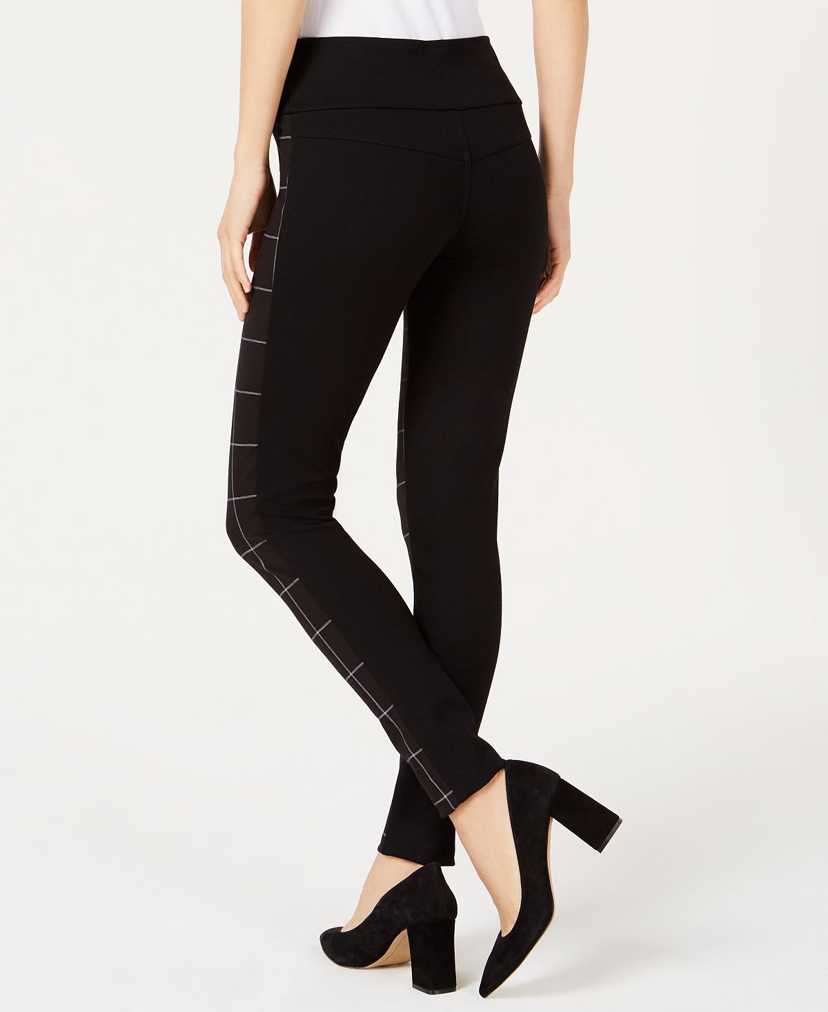 Legging feminina xadrez frontal INC International Concepts, preta, tamanho 14, pequena