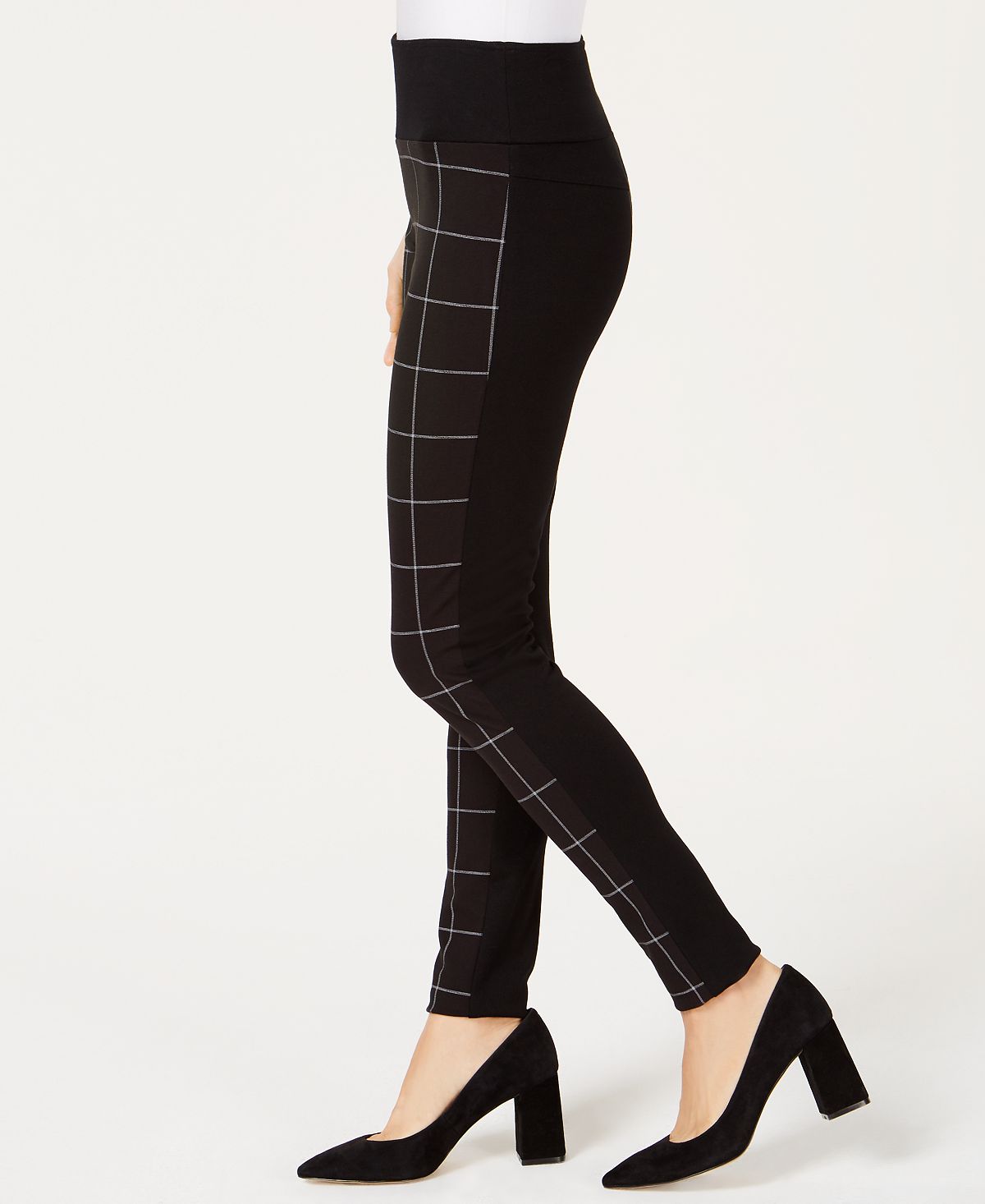 Legging feminina xadrez frontal INC International Concepts, preta, tamanho 14, pequena