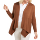 Cardigan feminino JM Collection com nervuras mistas e botões, marrom, tamanho pequeno