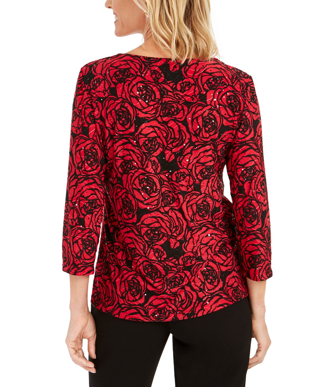 JM Collection Top Feminino Jacquard com Lantejoulas Vermelho Tamanho X-Grande