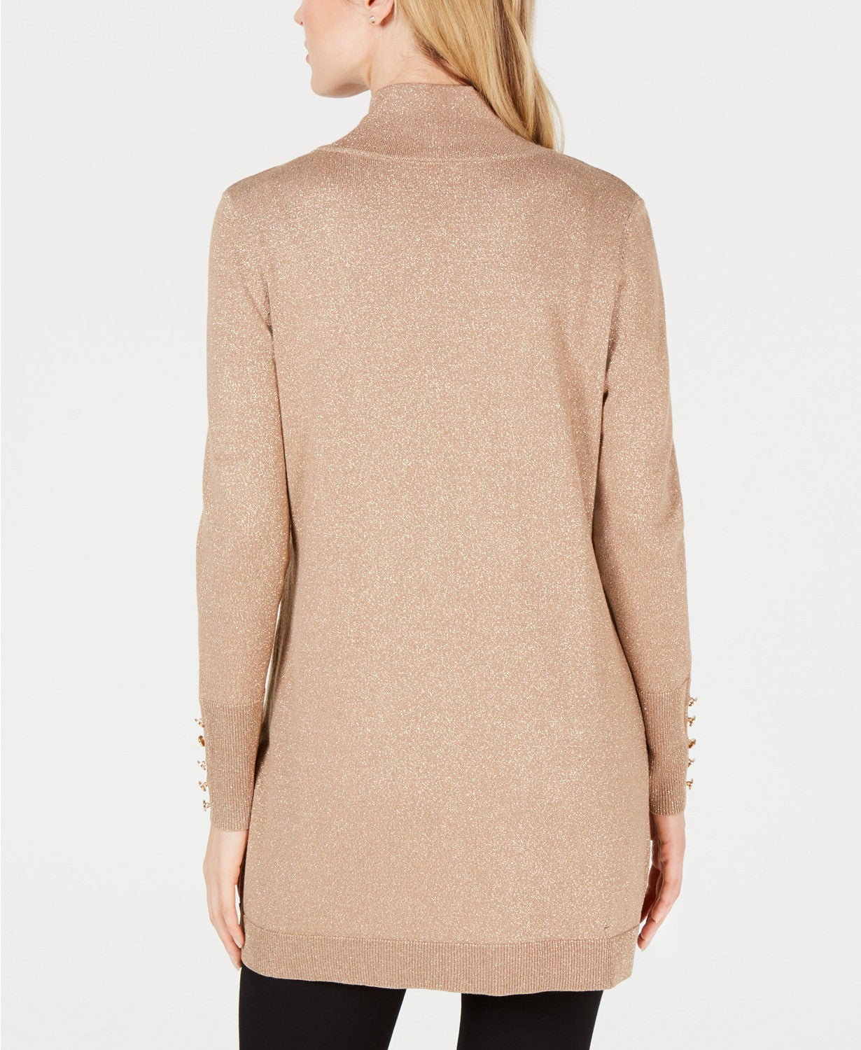 Cardigan feminino JM Collection com mangas curtas e botões, marrom, tamanho pequeno M