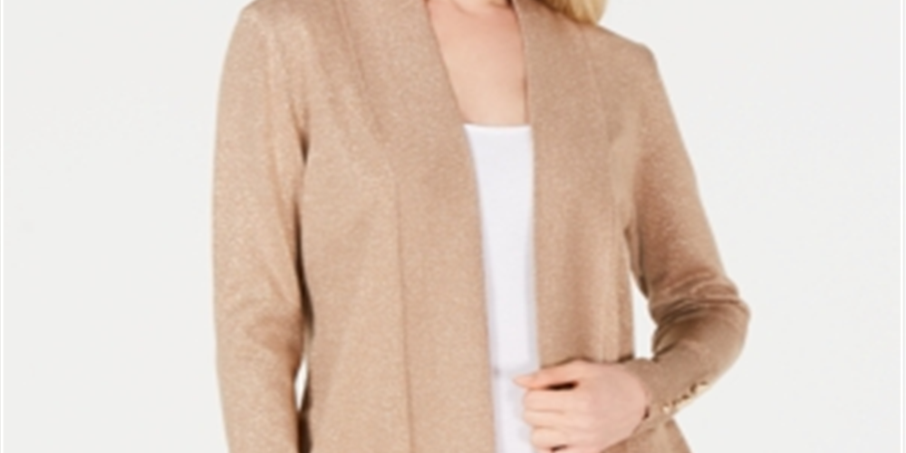 Cardigan feminino JM Collection com mangas curtas e botões, marrom, tamanho pequeno M