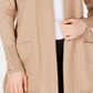 Cardigan feminino JM Collection com mangas curtas e botões, marrom, tamanho pequeno M