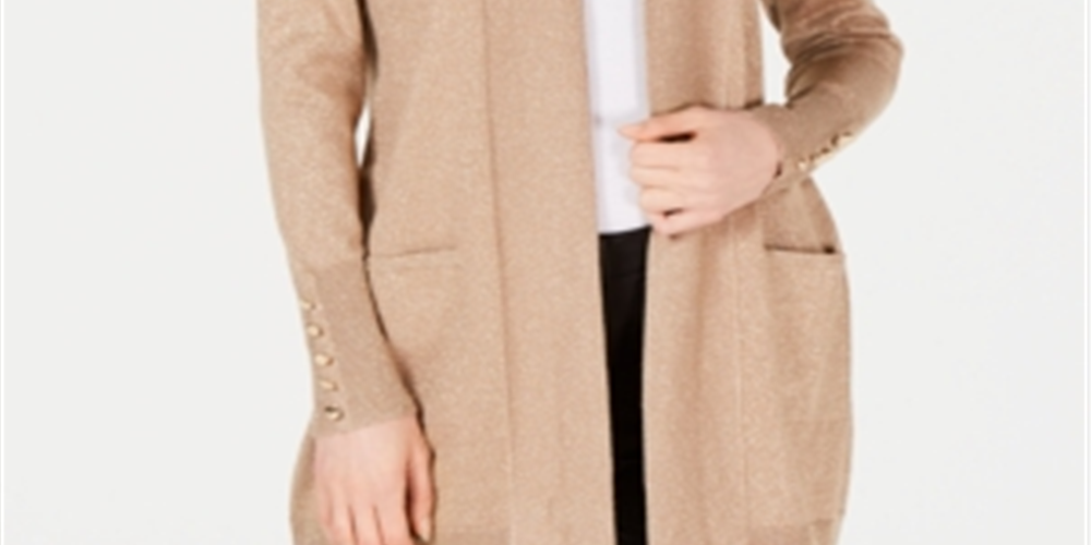 Cardigan feminino JM Collection com mangas curtas e botões, marrom, tamanho pequeno M