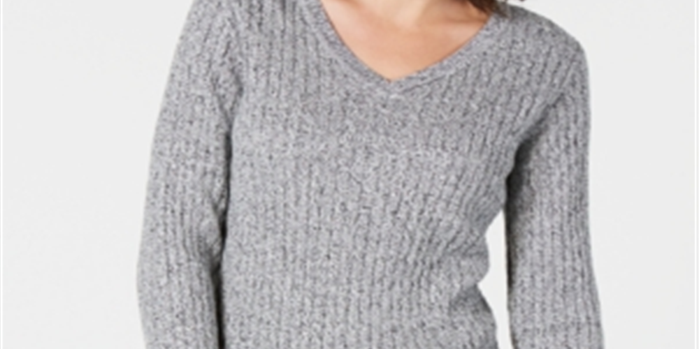 Karen Scott Suéter Feminino de Tricô de Algodão Cinza Tamanho Pequeno G