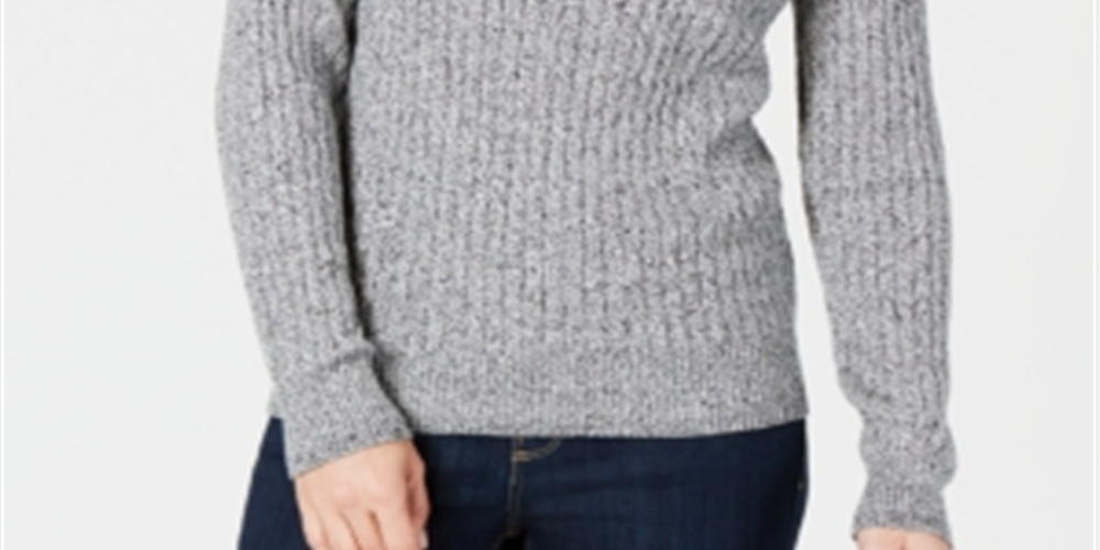 Karen Scott Suéter Feminino de Tricô de Algodão Cinza Tamanho Pequeno G