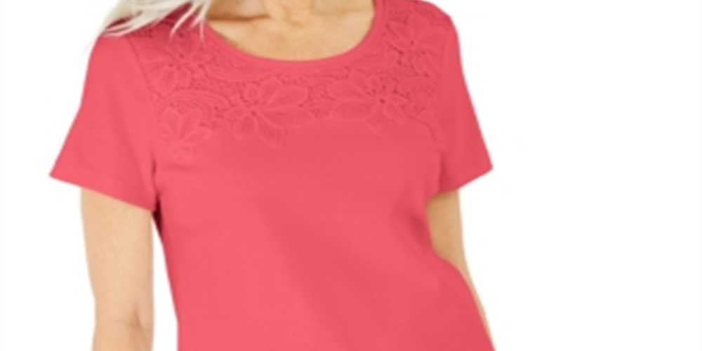 Karen Scott Blusa Feminina de Crochê com Frente em Algodão, Coral, Tamanho Médio