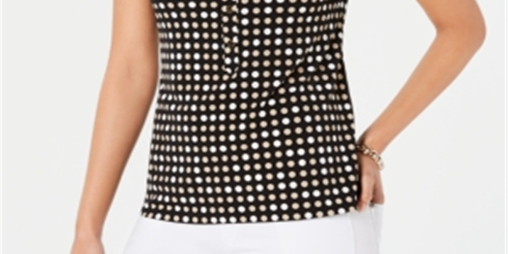 Camisa polo feminina estampada de manga curta Charter Club, preta, tamanho pequeno