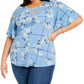 Charter Club Plus Size Feminino Estampa Floral Azul Keyhole Tamanho 2X