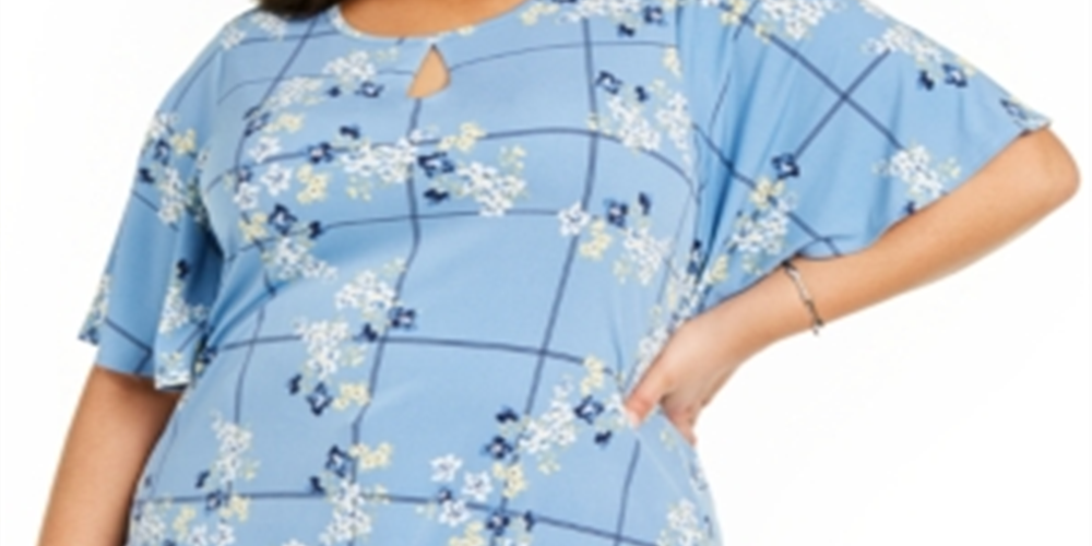 Charter Club Plus Size Feminino Estampa Floral Azul Keyhole Tamanho 2X