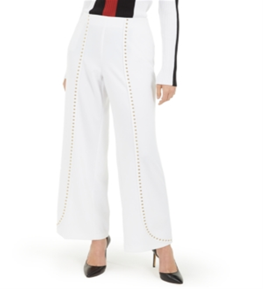 Calça feminina larga com tachas INC International Concepts, branca, tamanho X-S