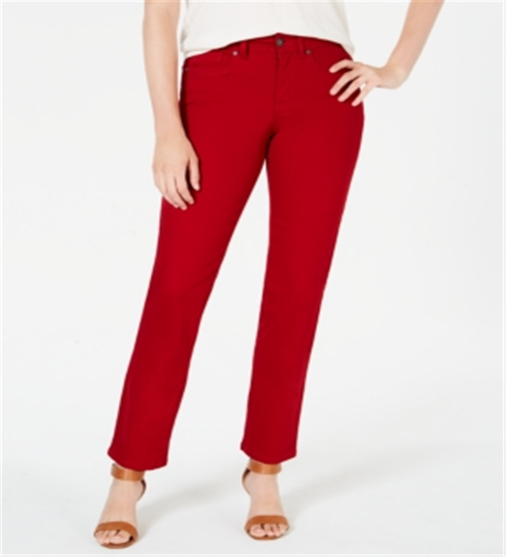 Jeans feminino estilo &amp; co com controle de barriga, perna reta, vermelho, tamanho 2