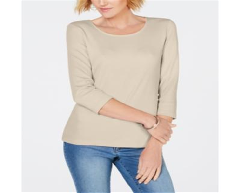 Karen Scott Blusa feminina com decote redondo, marrom, tamanho XX-G