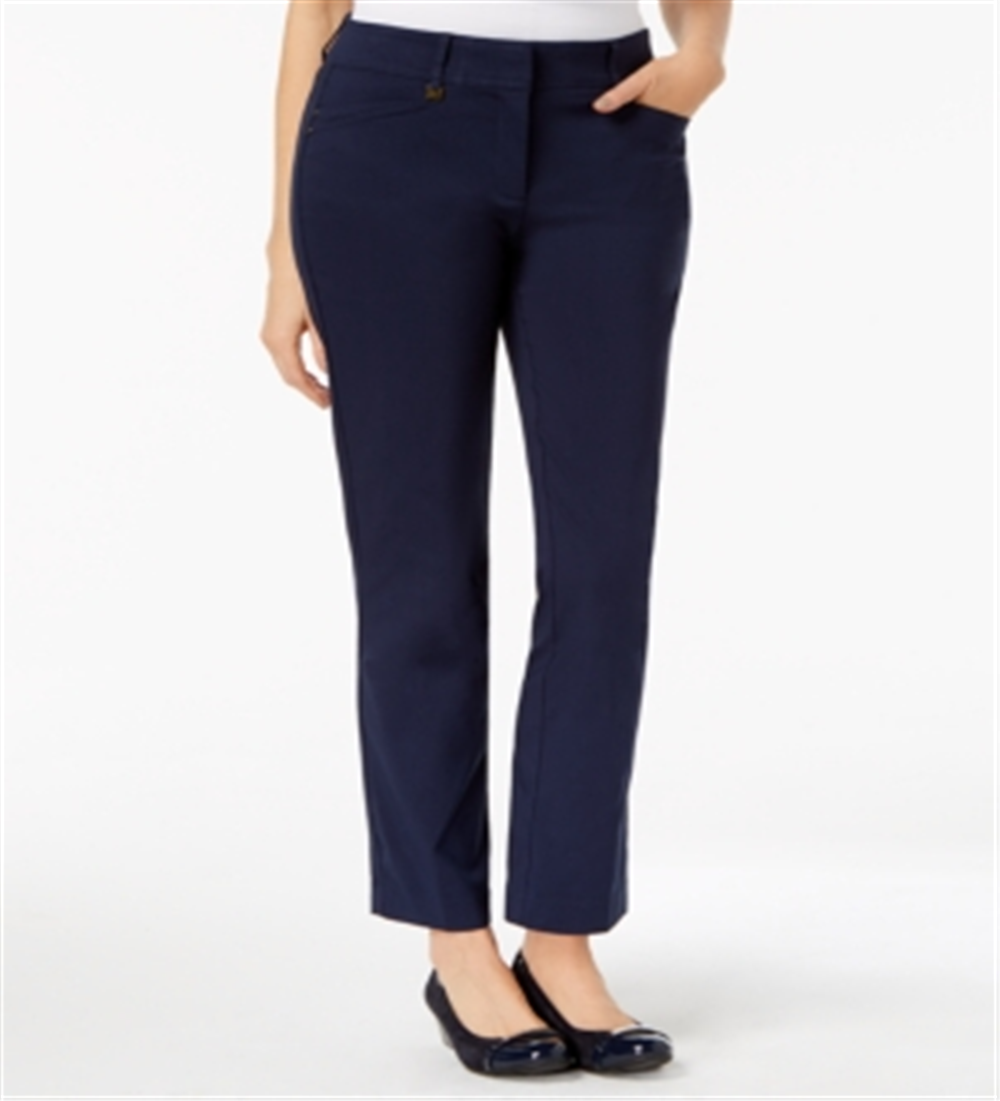 Calça feminina de escritório com perna reta e adelgaçante para barriga JM Collection, tamanho azul 14X4