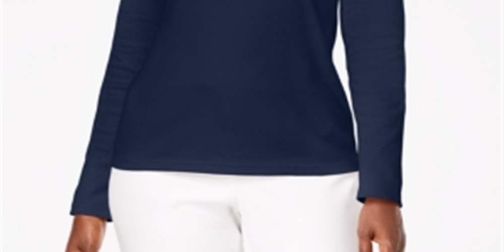 Karen Scott Blusa Feminina de Algodão com Decote Redondo Azul Tamanho Pequeno Médio