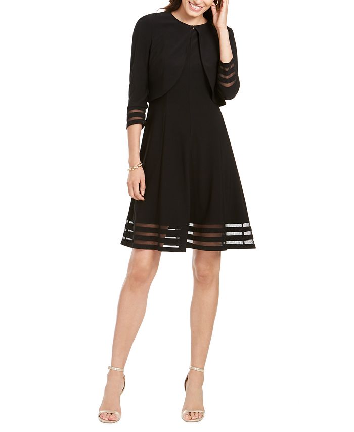 Jessica Howard Jaqueta Feminina Illusion Detail Fit &amp; Flare Preta Tamanho 12