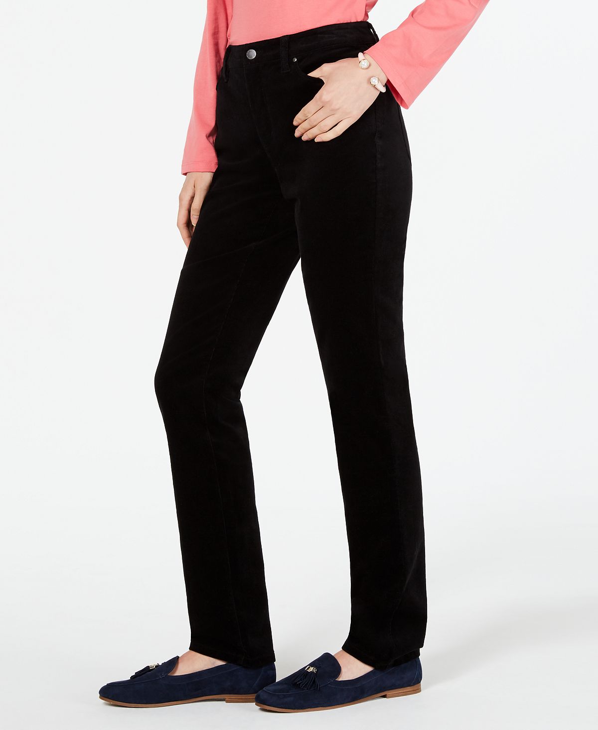 Calça de veludo cotelê Lexington Tummy Control feminina Charter Club, preta, tamanho 18x4,5