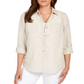 Camisa feminina Charter Club de linho com bolinhas, marrom, tamanho pequeno G
