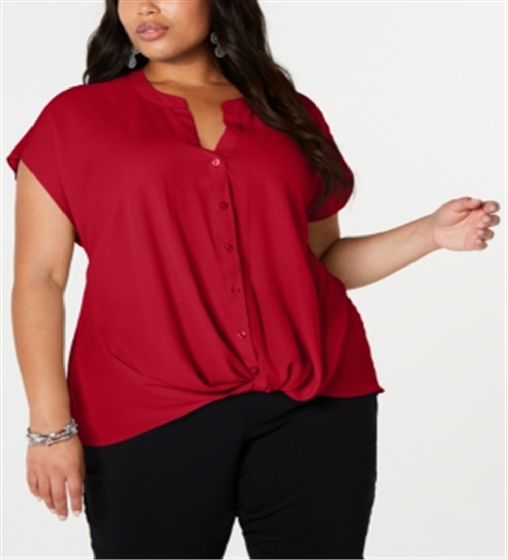 INC International Concepts Top Feminino Plus Twist Front Vermelho Tamanho 1X