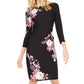INC Iternational Concepts Vestido Feminino Floral Manga Longa Decote Canoa Comprimento Joelho Bodycon Preto Tamanho P