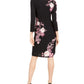 INC Iternational Concepts Vestido Feminino Floral Manga Longa Decote Canoa Comprimento Joelho Bodycon Preto Tamanho P