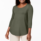 Blusa feminina com decote redondo JM Collection, tamanho P, verde regular e pequeno