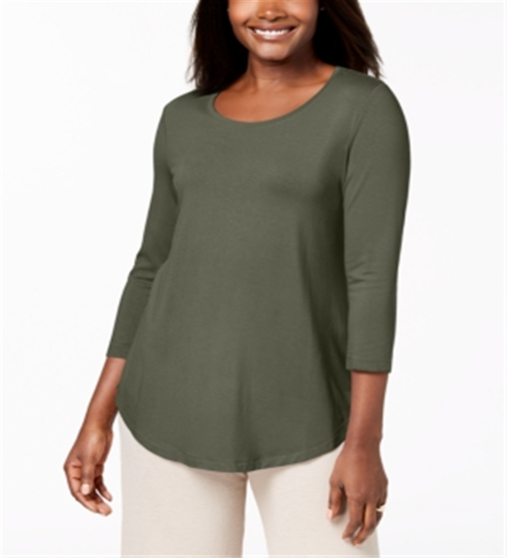 Blusa feminina com decote redondo JM Collection, tamanho P, verde regular e pequeno