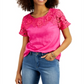 Camiseta feminina Charter Club de algodão com renda e detalhes embelezados, rosa, tamanho médio