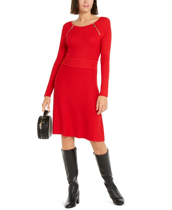 Vestido suéter feminino INC Iternational Concepts com detalhe de zíper e ajuste evasê, vermelho, tamanho XX-G